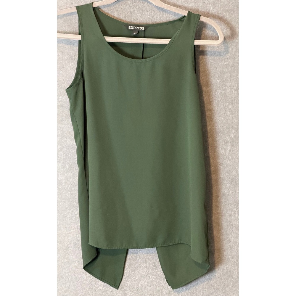 Express Blouse XS Olive Green Split Back Sleeveless Scoop Neck Minimalist Top